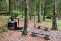 A forest dugouts on the territory of military historical complex Partizanen camp in Stankovo, Belarus.